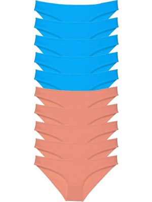 MiraLive 10 Adet Süper Eko Set Likralı Kadın Slip Pudra Mavi