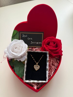 UltraMint Kırmızı Kalpli Kutuda Çelik Aşk Kolyesi, Sevgililer Günü ve Doğum Günü Hediyesi