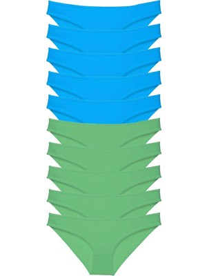 MiraLive 10 Adet Süper Eko Set Likralı Kadın Slip Yeşil Mavi