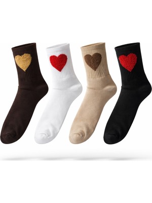 Umel Tekstil Yumoş Kalpli Soket Çorap Pamuklu 4 Çift
