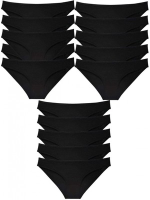 MiraLive 15 Adet Süper Eko Set Likralı Kadın Slip Külot Siyah