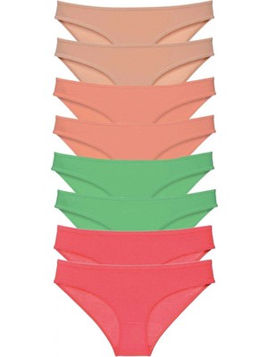 MiraLive 8 Adet Süper Eko Set Likralı Kadın Slip Külot Ten Pudra Yeşil Fuşya