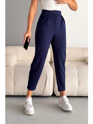 Lior Design Lacivert Çift Cepli Likralı Crep Havuç Pantolon BC241069