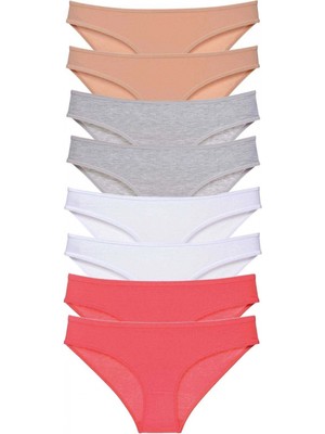 MiraLive 8 Adet Süper Eko Set Likralı Kadın Slip Külot Ten Gri Beyaz Fuşya