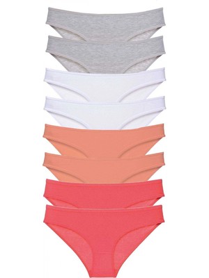 MiraLive 8 Adet Süper Eko Set Likralı Kadın Slip Külot Gri Beyaz Pudra Fuşya