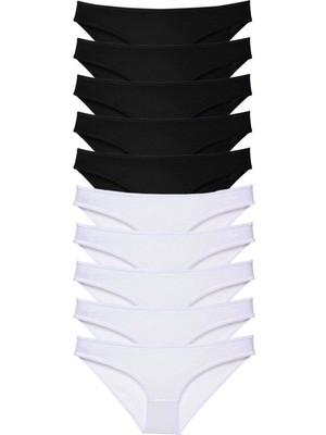 MiraLive 10 Adet Eko Set Likralı Kadın Slip Külot Siyah Beyaz