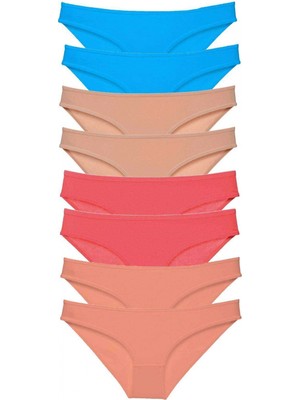 MiraLive 8 Adet Süper Eko Set Likralı Kadın Slip Külot Ten Pudra Fuşya Mavi