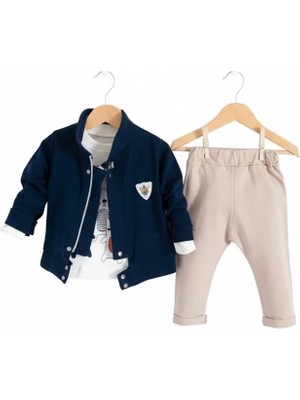 Biçomi Ceketli 3'lü % 100 Pamuk Erkek Bebek Takımı