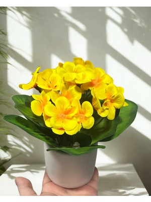 Ahfa Natural Craft Saksıda Sarı Menekşe (15CM) Beton Karışımlı Mini Saksı Yapay Menekşe Minimal Dekoratif Çiçek