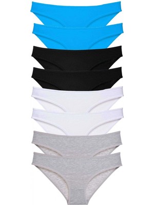 MiraLive 8 Adet Süper Eko Set Likralı Kadın Slip Külot Siyah Gri Beyaz Mavi