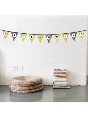 Ett Cadılar Bayramı Kabak Temalı Halloween Yazılı Banner Süs Flama 3 Metre
