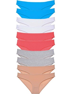 MiraLive 10 Adet Süper Eko Set Likralı Kadın Slip Ten Gri Beyaz Fuşya Mavi