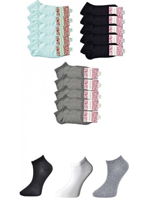 MiraLive Siyah Gri ve Beyaz Kadın Bilek Çorap 15 Çift