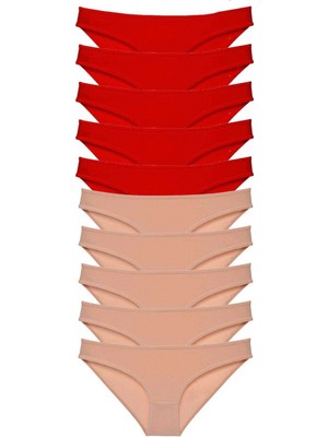 MiraLive 10 Adet Eko Set Likralı Kadın Slip Külot Kırmızı Ten