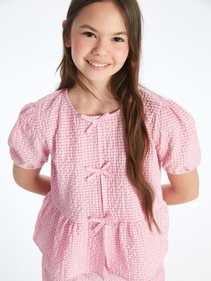 Lc Waikiki Yeni Sezon Bisiklet Yaka Fiyonk Detaylı Kız Çocuk Bluz