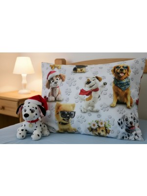 Taç Minik Köpekler Yastık Kılıfı 1 Adet 50X70 cm % 100 Pamuk
