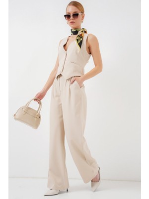 Queene Dreams 6709 Yelek Pantolon Ikili Takım - Krem