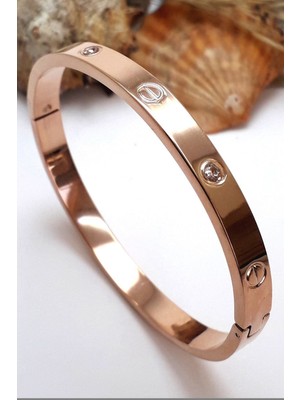 TRY Alaşım Kartier Kelepçe Taşlı Bileklik Rose
