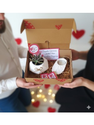 UltraMint 14 Şubat Sevgililer Günü Sürpriz Kutusu, Taş Saksılı Sukulent ve Mum Seti