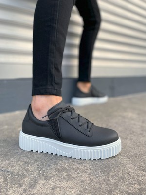 Zapatos JY502 Bold Bağcıklı Cilt Erkek Günlük Sneaker Ayakkabı Cbt - Siyah