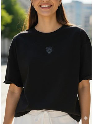 Joggy Baykuş Baskılı Basıc Kadın T-Shirt