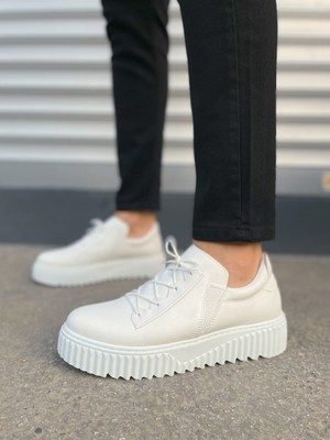 Zapatos JY502 Bold Bağcıklı Cilt Erkek Günlük Sneaker Ayakkabı Cbt - Beyaz
