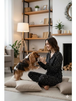 Eliz Homewear Süet Yılbaşı Temalı Siyah-Beyaz Kadın Pijama Takımı