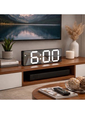 Kenly Ses Kontrollü LED Dijital Masa Saati Aynalı – Alarm & Snooze, Gece Modu, Sıcaklık Göstergeli Modern Masaüstü Saat