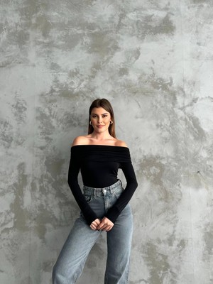 Eloria Fashion Kadın Esnek Madonna Yaka  Bluz, Uzun Kollu