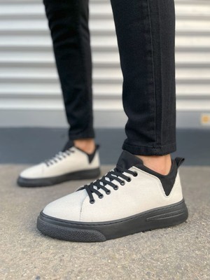 Zapatos JY204 Flex Bağcıklı Keten Kumaş Erkek Günlük Sneaker Ayakkabı Kst - Beyaz/siyah