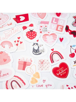 Baprile Kalp Temalı Sevgililer Günü 35 Parça Sticker Paketi Yapışkanlı Kaliteli Su Geçirmez Etiket Seti