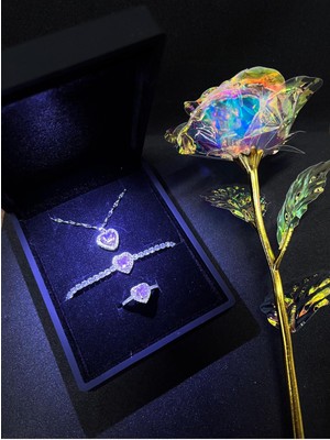 UltraMint Parlak Çelik Takım: Kalpli Yüzük, Bileklik ve Sonsuzluk Gül Süslemeli