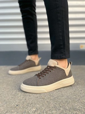 Zapatos JY204 Flex Bağcıklı Keten Kumaş Erkek Günlük Sneaker Ayakkabı Kkt - Kahverengi/krem