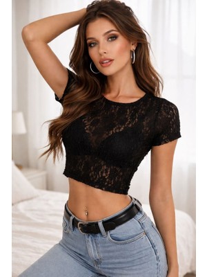 Queene Dreams Kısa Dantel Bluz 987 - Siyah
