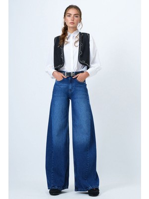 Lior Design Mavi Yüksek Bel 5 Cepli Baggy Jean BCHNW-251207