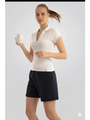 Joggy Şeritli Yaka Detaylı Şık Kadın T-Shirt