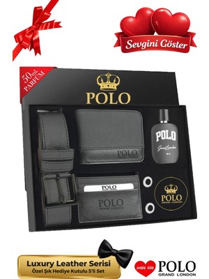 UltraMint Erkekler Için 5'li Hediye Seti: Kemer, Cüzdan, Kartlık, Kol Düğmesi ve Parfüm