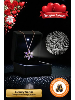 UltraMint Işıklı 100 Dilde Seni Seviyorum Mor Lotus Kolye Sevgililer Günü Hediyesi