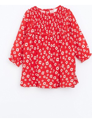 Lc Waikiki Yeni Sezon Bisiklet Yaka Uzun Kollu Çiçekli Kız Bebek Elbise