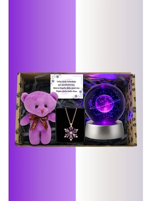 UltraMint Renk Değişen LED Işıklı Ayıcıklı Cam Satürn ve Lotus Çiçeği Kolyeli Lamba