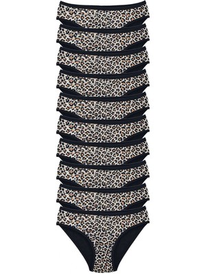 MiraLive 10 Adet Leopar Desenli Likralı Yumuşak Dokulu Kadın Slip Külot