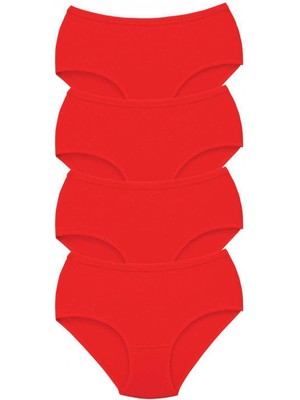 MiraLive 4 Adet Tutku Kadın Yüksek Bel Bato Kalın Lastik Külot Kırmızı