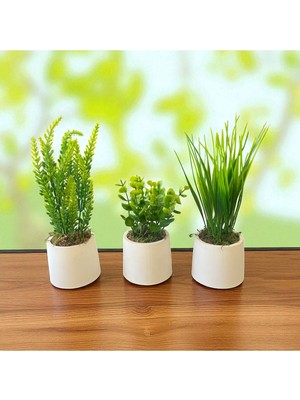 UltraMint El Yapımı Mini Beton Saksıda 3'lü Yapay Çiçek Aranjmanı
