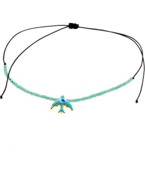 TRY Altın Renk Su Yeşili Mineli Kuş Model Miyuki Bileklik - 2956