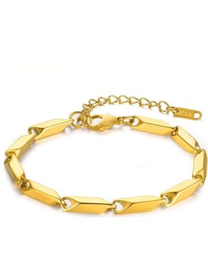 TRY Altın Renk Melon Çelik Hip Hop Kavun Tohum Unisex Elmas Bambu Zincir Çelik Bileklik - 3305