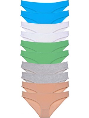 MiraLive 10 Adet Süper Eko Set Likralı Kadın Slip Ten Gri Beyaz Yeşil Mavi