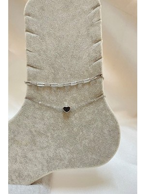 TRY Gümüş Renk Kalp Model Esme ve Sf Zincir Çelik Halhal - 3303