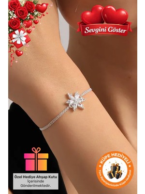 UltraMint 925 Ayar Gümüş Lotus Çiçeği Bileklik Ametist Taşlı Hediye Kutulu