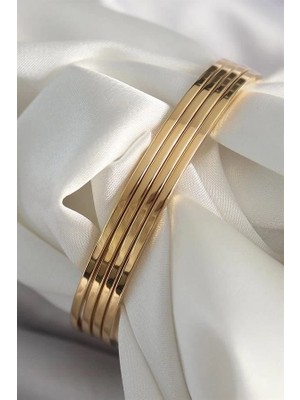 TRY Ajda 4'lü Gold Kadın Ince Ajda Bilezik - 3155-4