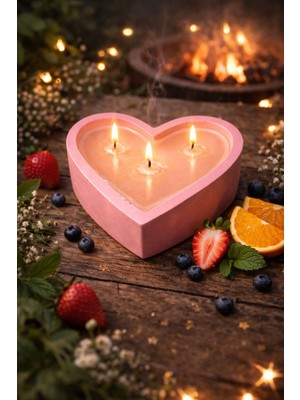 UltraMint Büyük Kalp Desenli Japon Kiraz Çiçeği Kokulu Beton Mum